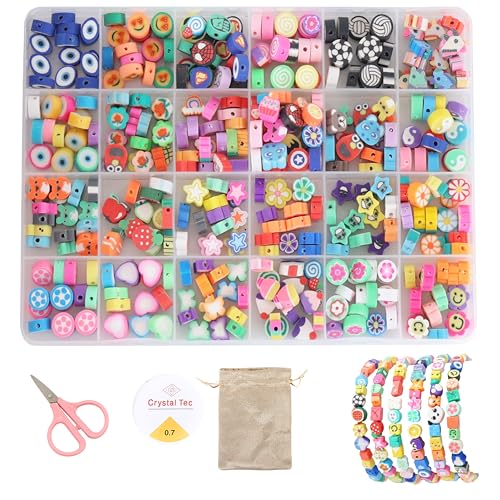Image of ambitieux DIY Bracelet Making Kit - 350+ Pieces of Colorful Beads, 10M Elastic Thread, Jute Bag, And Cutter - Gift For Girls Birthdays (Cute Designer Beads),Multicolor