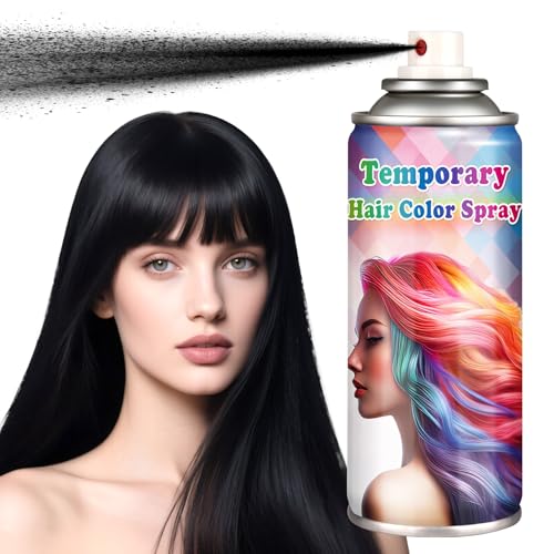 LZXLUKGIR Temporary Hair Color Spray for Women and Kids,One-Time Use Black Temporary Hair Dye,Quick-drying Colored Hair Spray for Halloween,Christmas,Cosplay,120ML (Black)
