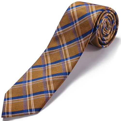 Image of Barry.Wang Plaid Ties Mens Silk Necktie and Tie Clip Checkered Tie for Wedding Party Business Formal