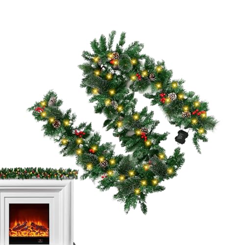 Couronne de Noël pour la porte d'entrée - Branches de pin réalistes - Décoration d'intérieur - Guirlande de fête avec baies rouges - Pour fête, extérieur, intérieur, cheminée, mur, arbre, fenêtre