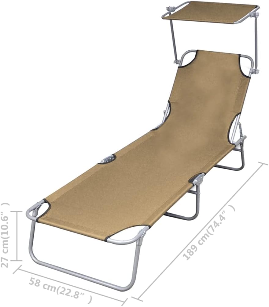 Folding Sun Lounger with Canopy,Patio Furniture,Outdoor Seating,Patio Lounge Chairs,Adjustable Backrest and Canopy,for Outside,Patio,Yard,Lawn,Beach,Sunbathing,Pool, Steel Taupe