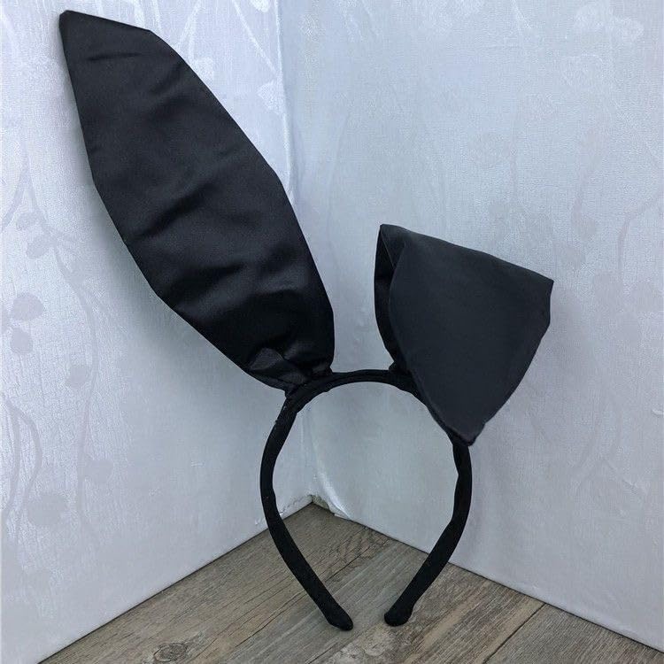 Miniatura 4 de Diadema con orejas de conejo, diadema de orejas de conejo de Pascua para fiesta, cosplay, accesorio de disfraz de orejas de conejo (negro)