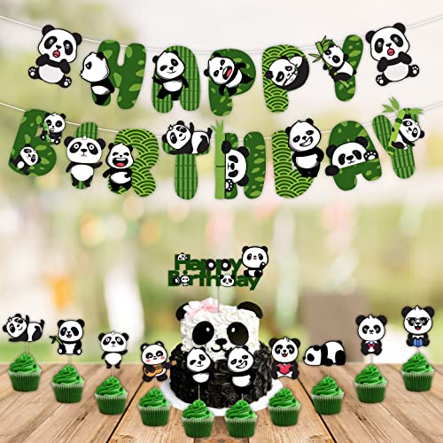 Image of FestikoCute Cartoon Panda Birthday Decoration Supplies (12 Pcs), Children Party Decoration,Girl Birthday Decoration Full Birthday Set Banner,Cake Topper,Cup Cake Topper for Birthday Decoration