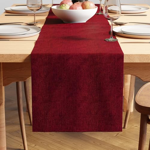 Image of Encasa XO Dining Table Runner for 4 Seater, Chenille Fabric Red