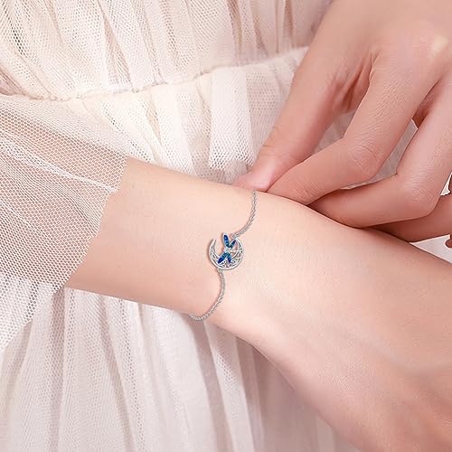 Image of Dragonfly Bracelet 925 Sterling Silver Butterfly Bracelet Adjustable Celtic Moon Bracelet Irish Celtic Jewelry Gifts for Women