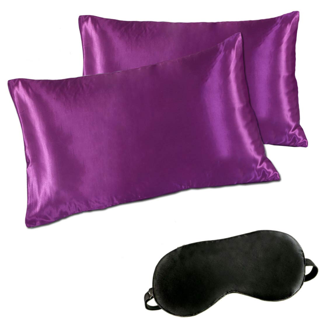 Minda Satin Pillowcases Set for Hair and Skin, Standard Queen King Size Silk Pillowcase Prevents Sleep Wrinkles,No Zipper Pillow Silk Pillowcase Easy to WASH, Gift-Eye Mas (Purple- Red, Standard)