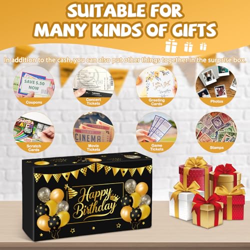 WenmthG Happy Birthday Surprise Gift Box Explosion for Money - DIY Pop Out Folding Bounce Explosion Gift Box with Confetti - Birthday Money Bank - Best Cash Gift Idea for Women Men (Black Gold) - Image 5