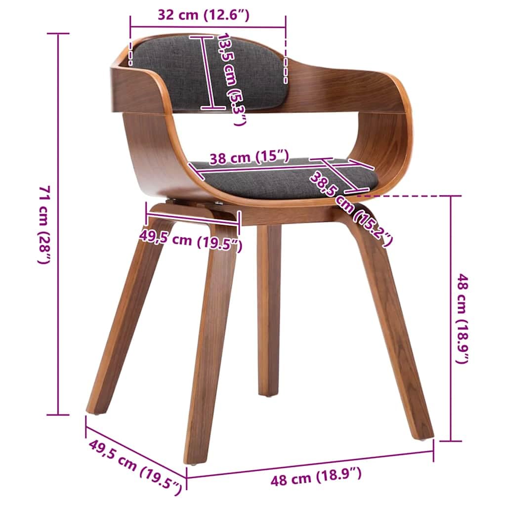 Krzesło do jadalni, ciemnoszare, z ramą z drewna łukowego, ergonomicznie tapicerowane, z podłokietnikami, 49 x 51 x 70 cm, maks. obciążenie 110 kg, nowoczesne siedzisko do kuchni, salonu i