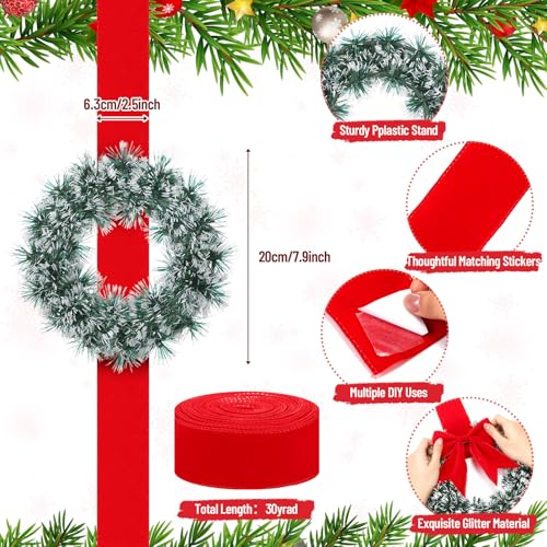 Juinte 10 Pcs 8" Small Christmas Wreaths for Kitchen Cabinet and 1 Roll Ribbon 2.5" x 30 Yards, Mini Christmas Wreaths for Indoor DIY Crafts Window Front Door Farmhouse(Classic,Velvet) by Juinte - Image 3
