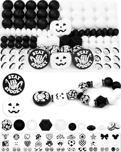 FIVEIZERO 102PCS Black & White Silicone Beads for Keychain Making