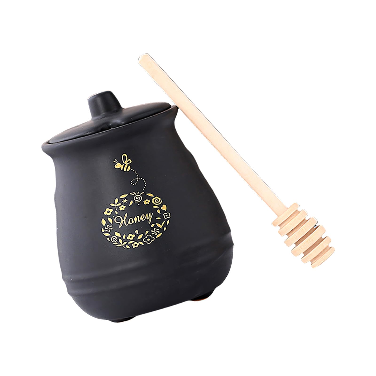 hogtnd Ceramic Honey Pots with Lid and Wooden Spoon, Porcelain Jar, Easy to Clean, Dishwasher Safe Jars, Pots