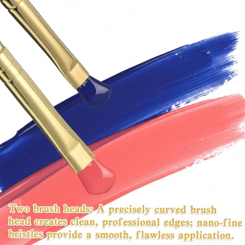 2 PCS Builder Gel Brushes for Nails, Nail Polish Clean up Brush, Professional Oval Nail Art Brushes Set with Caps for Builder Gel and Polish Application, Fine Bristles for Clean up and Detailing