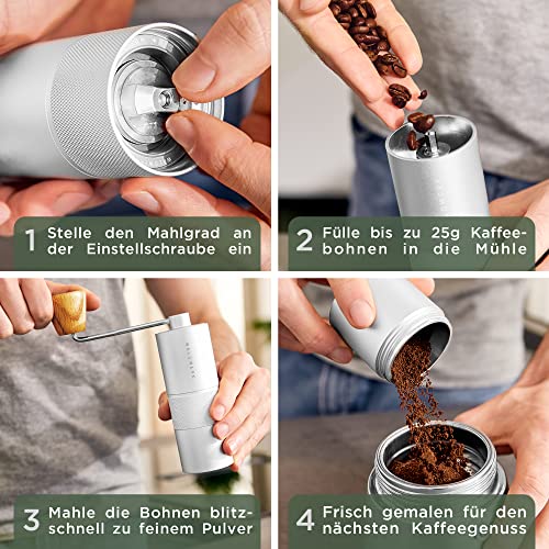 WALDWERK Kaffeemühle - Kaffeemühle manuell mit präzisem Edelstahlmahlwerk - Kaffeemühle Kegelmahlwerk mit Holzgriff - plastikfreie Espressomühle – Bild 7