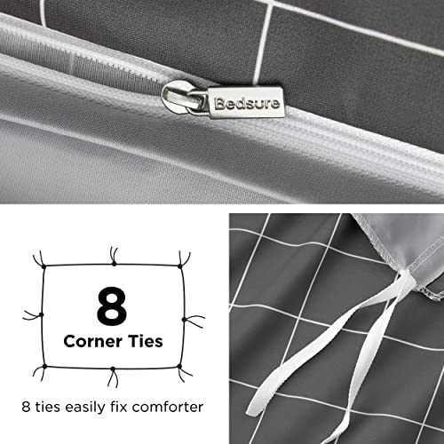 Image of Bedsure Duvet Cover Twin Size - Reversible Plaid Duvet Cover Set with Zipper Closure, 2 Pieces Dark Grey Bedding Set with 8 Corner Ties and 1 Pillow Sham 20 inchx26 inch