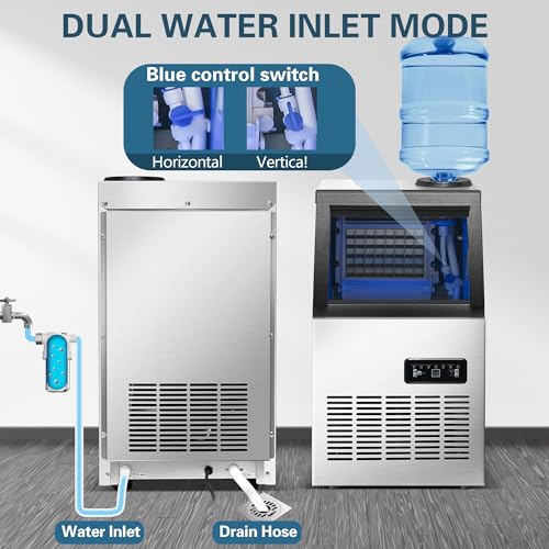 Image of 120LBS /24H Commercial Ice Maker Machine, Freestanding Stainless Steel with Adjustable Ice Thickness & LCD Control,40 Cubes /Cycle,Self-Cleaning,Quiet Operation for Home,Restaurant,Bar