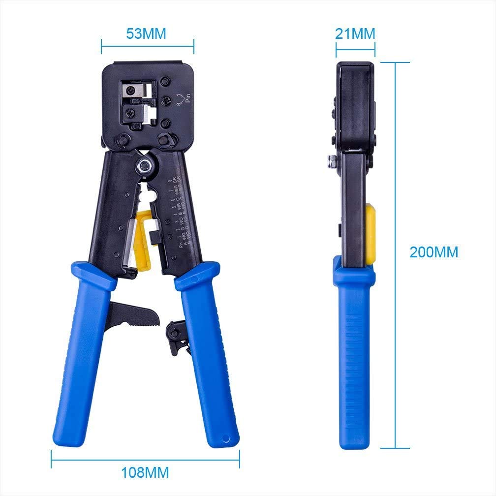10Gtek RJ45 Crimp Tool, Cat5e/Cat5/Cat6 for RJ45 RJ12 Pass Through Connectors with 50PCS Connectors, 50PCS Covers, Wire Stripper and Screwdriver Crimper Kit