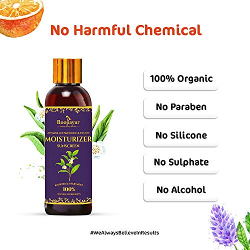 Image of Roopayur Sunscreen- 100ML, Turmeric, Green Tree Grapeseed Oil Face Moisturizer for Protecting UVB Ray's Sun Burn & Tan, Helps in Remove Dark Spot Wrinkles for Glowing skin Anti-Aging