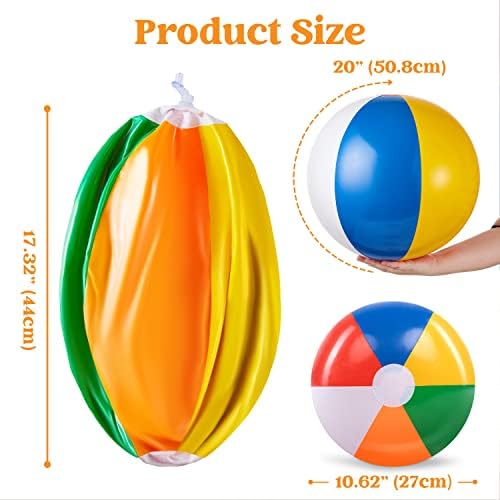 JOYIN Paquete de 4 pelotas de playa de 20 pulgadas – Pelota de playa grande arcoíris inflable juguetes de piscina para decoración de suministros de fiesta, cumpleaños de adultos y niños, juegos