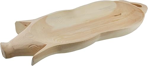 Bandeja decorativa para servir con forma de cerdo de madera tallada a mano, de 24 pulgadas de largo
