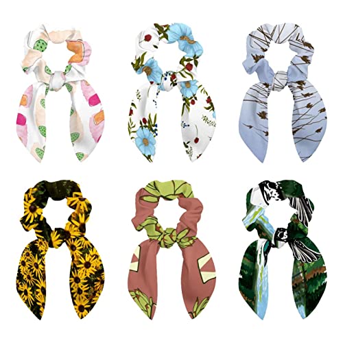 Chouchous en satin lot de 6 avec nœud oreilles de lapin rétro