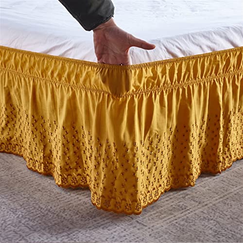 LIVEINU Bettrock Bettvolant Elastische Staub-Rüschen Bettrock mit Rüschen Elastische Staubrüsche Mit 38 cm Fallhöhe Queen/38cm Drop Gold - Image 6