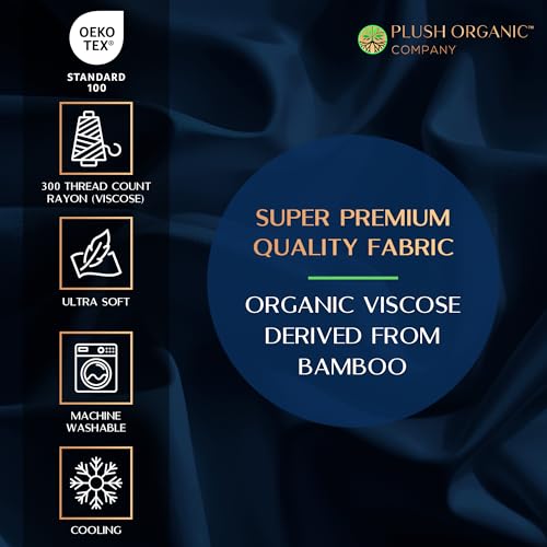 Image of Queen Luxury 4 Piece Bedsheet Set, Navy with White Piping, Cooling Resort Bedding, Deep Pockets, Ultra Soft, Viscose derived from Bamboo, Organically Grown, 300 Thread Count