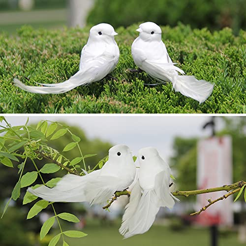 ISAKEN 12 Pcs Fake White Birds with Feather Decorative Artificial Doves Birds Fake Doves Artificia Bird Realistic Dove Crafts Ornaments for DIY Craft Home Ornaments Garden Wedding Decorative - Image 3