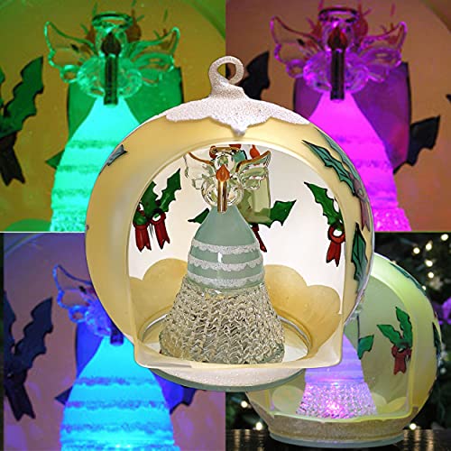 Led Angel Christmas Ornament - Hand Painted Glass Ball Ornament With Color Changing Lights - Holiday Angel Holding A Candle - 4" D #TOP26
