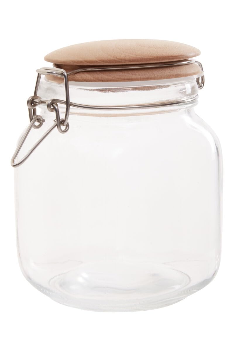 B&Q -  Durable Square 1050Ml Glass Jar With Wooden LidStylish Glass Jar With LidVersatile Airtight Storage Jars