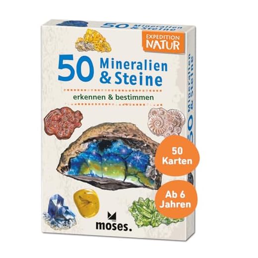 moses. 9824 Expedition Natur: 50 mineraler och stenar, ädelstenar, guld, silver och Co. upptäcka och bestämma kortset för barn från 6 år, med spännande frågesport frågor, flerfärgad