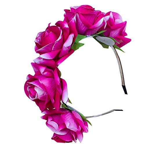 EUBUY Cute Elegant Flowers Hair Band Headband Crown For Photo Props For Wedding Xmas Party Cosplay Costume Accessory (Hot Pink)