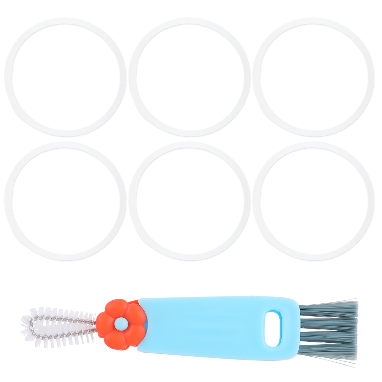 Goktvai 6pcs Watter Bottle Cap Gaskets Replacement Compatible with Zak Designs Kelso 15oz Lid, Silicone Leak-Proof Toddler Straw Cup Seal O Ring Replacement Part with 3 in 1 Cup Lid Gap Cleaning Brush