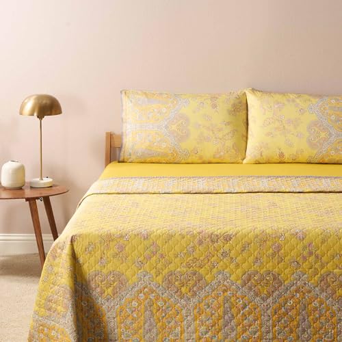 Bassetti Granfoulard Gesteppte Tagesdecke für Doppelbett aus 100prozent Baumwolle 265 x 255 cm Art. Indian Roses Zitrone Y1, Limone