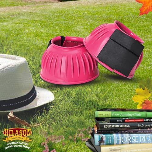 Image of HILASON Western Horse Rubber PVC Ribbed Double Hook and Loop Bell Boots Training Protective Shock Absorbing Leg