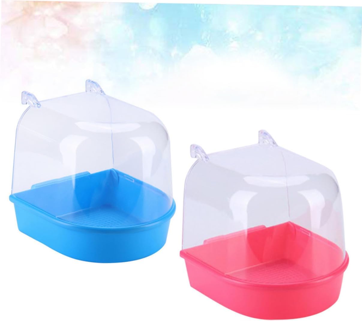 2Pcs Plastic Bird Bath Basins for Small Birds Parrot and Budgie Shower Tubs with Easy Hang Design for Indoor Cage Use