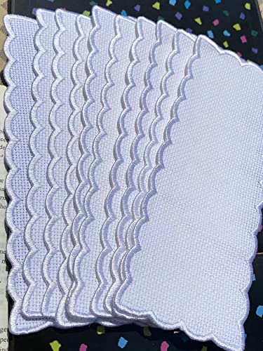 Image of 11 pcs 18 Count Pure White Scallop Embroidery Edged Blank Cross Stitch Bookmark for DIY,aida Fabric Edged Cross Stitch Book Mark Blank