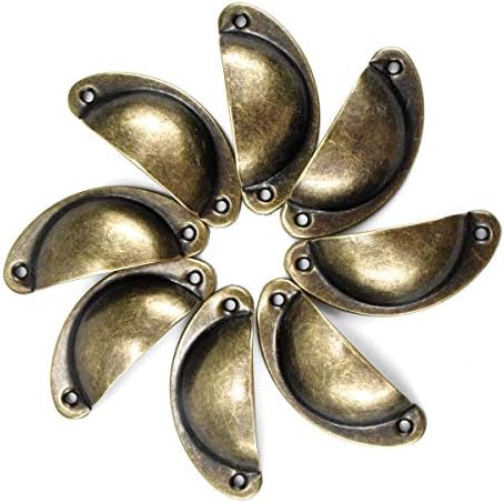 NiceLand 12 Pieces Antique Brass Cabinet Handles Door Handles Vintage Kitchen Cupboard Handles Copper Cup Drawer Handles Shell Pull Furniture Knobs Hardware with Screws