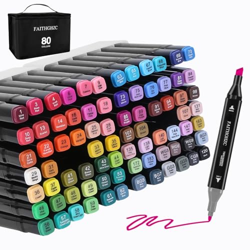 FAITHGHZC 80 Alkohol Marker Set, Dual Tips Quick Drying Permanent Marker Filzstifte. Ideal zum Malen, für Comics und zum Kritzeln.Ein Geschenk für das Kind