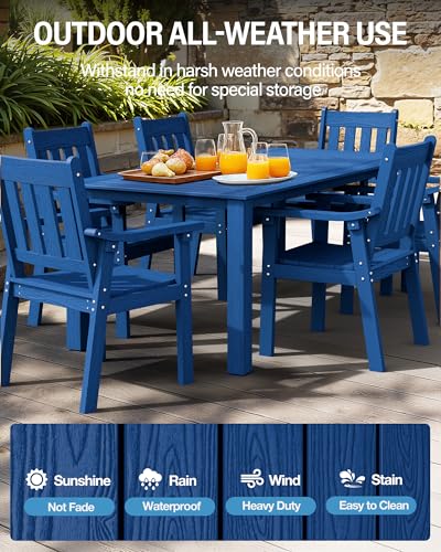 Image of YEFU Outdoor Patio Chairs Set of 2: All Weather Outdoor Dining Chairs with Wide Curved Seat and Backrest - Plastic Patio Chairs for Outside Backyard /Garden /Pool /Porch /Deck 350lbs Capacity Blue