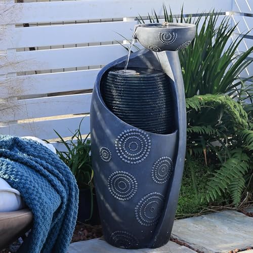 Image of Jar Indoor Water Fountain - Outdoor Decor Garden Vase Waterfall 31.8 inch Cascading Water Feature with Lights Watefall Fountains for Porch, Patio, Backyard, Deck, Home Gift,Grey