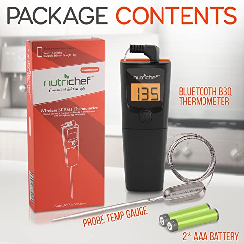 Nutrichef Bluetooth Grill Bbq Meat Thermometer, 150 Ft Wireless Digital Monitoring Timer & Alarm For Smoker, Oven #TOP6
