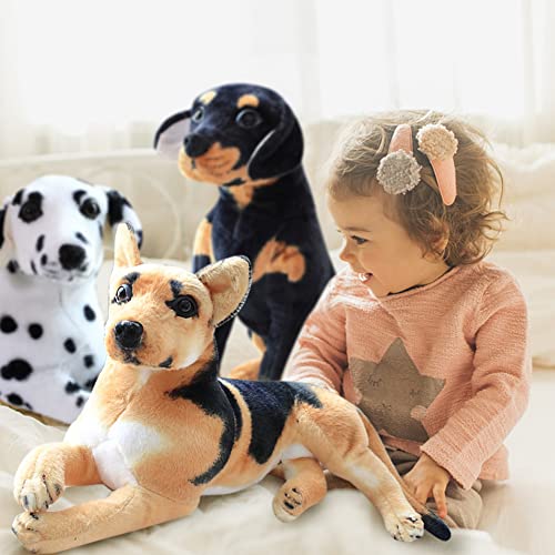 Hund Plüschtier 50CM Hunde Kuscheltier für Kinder,Plüschhund Liegend -Stofftier Hund Lebensecht Weiß Braun Welpen Hund Tier Plüsch Puppe Hund Kissen Plüschtier Spielzeug für Kinder Jungen Mädchen