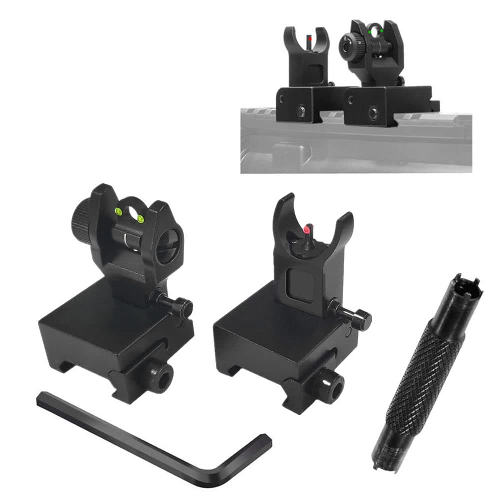 HWZ Tactical Low Fiber Optic Iron Combat Juego de mira Frontal y Trasero de Fibra óptica Plegable Juego de puntería con Herramientas de Ajuste