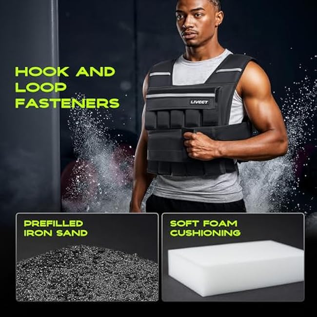 Adjustable Weighted Vest for Men Women, 20lb 30lb 45lb 60lb Weight Vest with 20 Removable Weights, Heavy Duty Running Vest with Reflective Strips for Walking Strength Training Calisthenics