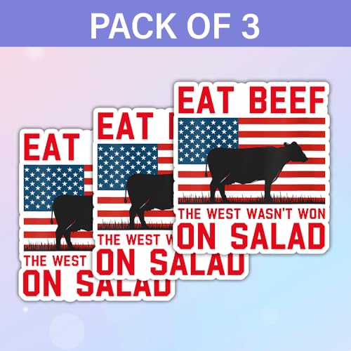 Image of SODAVA (Set of 3) Eat Beef The West Wasn't Won On Salad Sticker BBQ Smoker Grilling Pitmaster Barbecue American Flag Sticker BBQ Smoking Meat Lover Sticker Gift Decoration Bumper Sticker