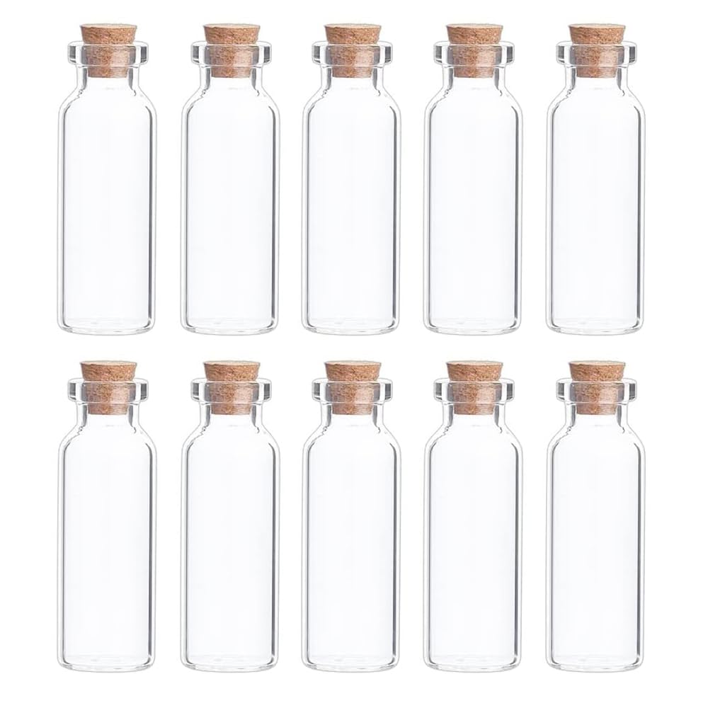 SKYPRO 10Pcs Mini Glass Bottles with Cork Lids, 22 x 80mm 20ml Tiny Glass Jars, Wishing Bottles, Small DIY Decorative Craft Vials for DIY Crafts Party Weddings Decoration Storage Accessories
