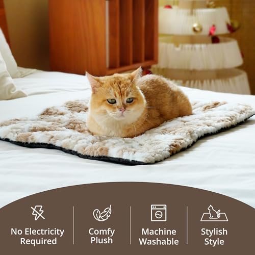 Petace Wärmedecke Katze, Wärmekissen für Katzen und Hunde, Selbstheizende Katzendecke für Innen- und Außenbereich, Anti-Slip selbstwärmende Heizmatte thermische Decke Haustier,75×50cm, braun