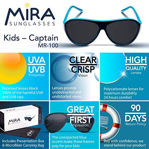Mira Unisex Kids Aviator Sunglasses - Polarized Lenses With 100% Uva And Uvb Protection - Comfortable Retro Design - Includes Presentation Box & Microfiber Carrying Bag #TOP1
