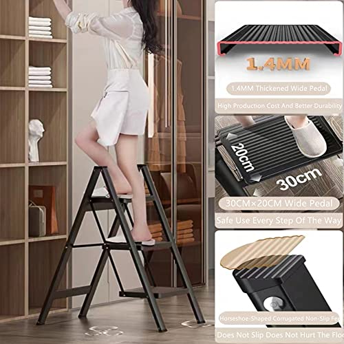 3 Step Ladder,Folding Step Stool With Wide Anti-Slip Pedal,330Lbs Load Capacity,Lightweight And Portable For Kitchen Space Saving #TOP1