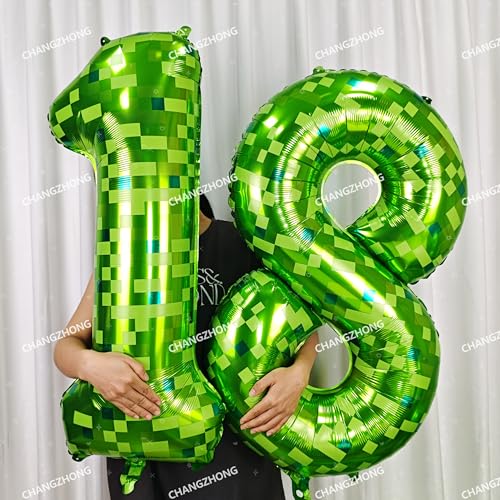 Image of 40 inch giant Green pixel miner game number 9 balloon | Large mining theme foil balloon 0-9 for pixel game parties children's birthdays party anniversary baby shower decoration